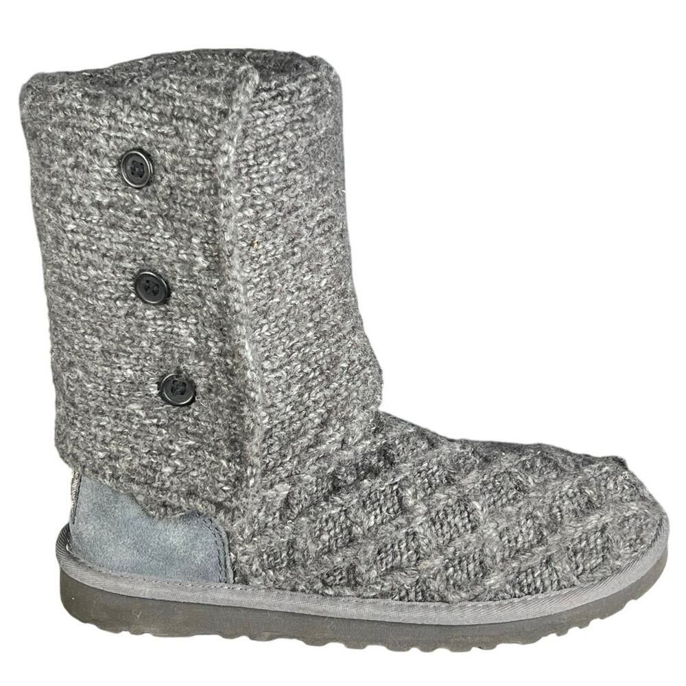 UGG Women’s Cardy Grey Knit Lattice Pull On Winter Boot Size US 7